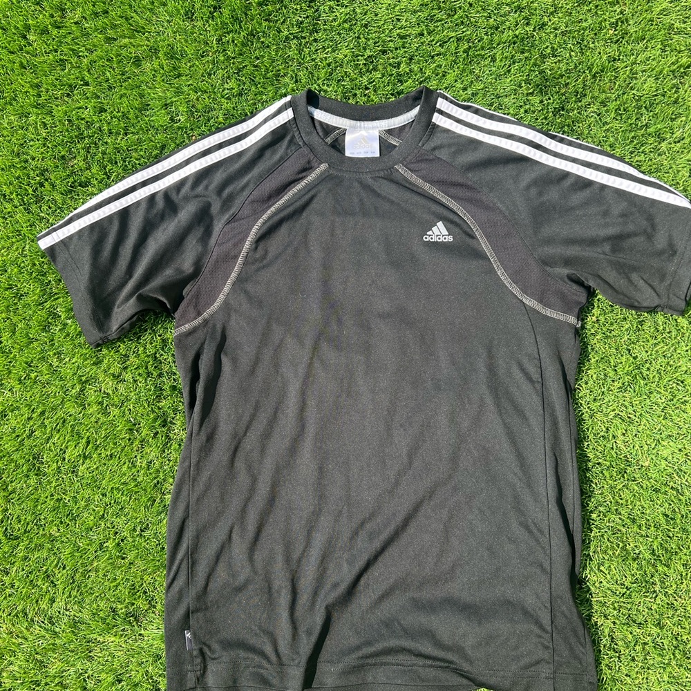 Adidas Men's Black Shirt with White Stripes